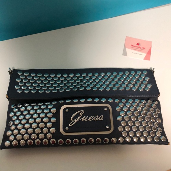 ✨FINAL SALE✨ Guess Leather Blue Studded Clutch - Picture 6 of 15
